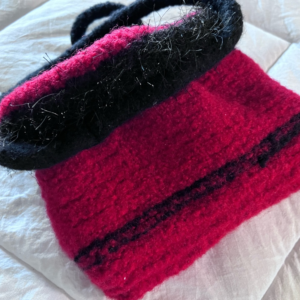 Handmade felted bag red and black 91/2X81/2. Very cute